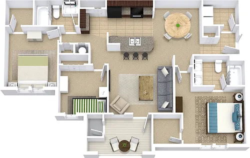 Floor plan 3 Bedroom, 2 Bathroom