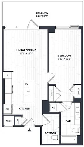 Floor plan 1 Bed/1.5 Bath PH - Stratos - BB06