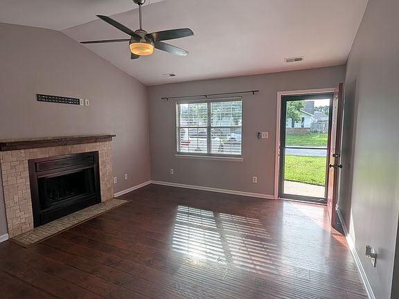 Living room and fireplace.