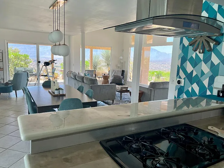 Kitchen, dining room, living room