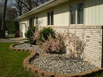 Nicely Landscaped yard for easy mainteance to take care of the shrubs.