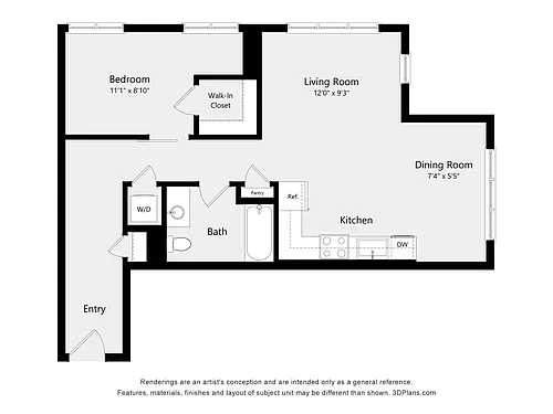Floor plan One Bed One Bath 4