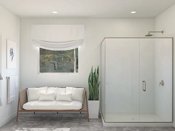 Primary bath with glass shower enclosure