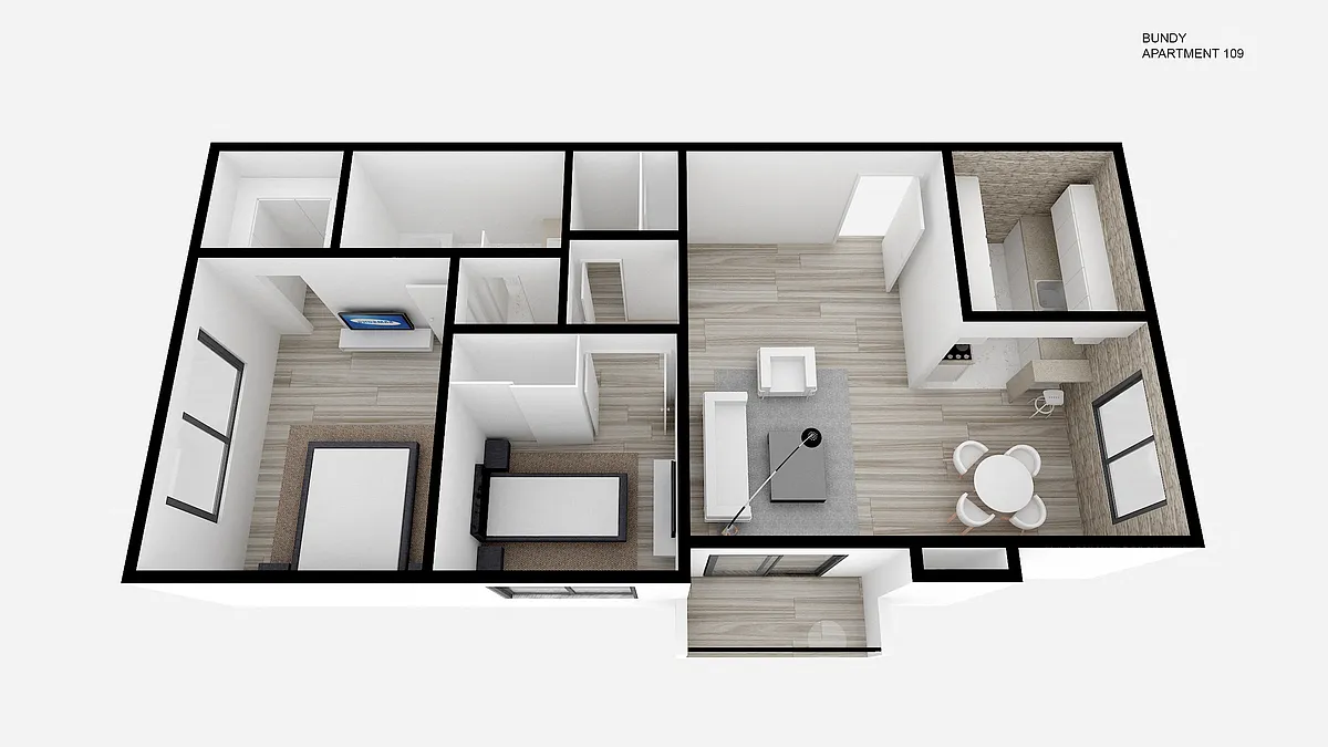 Floor plan One Bed ~ One Bath with Den