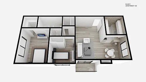 Floor plan One Bed ~ One Bath with Den