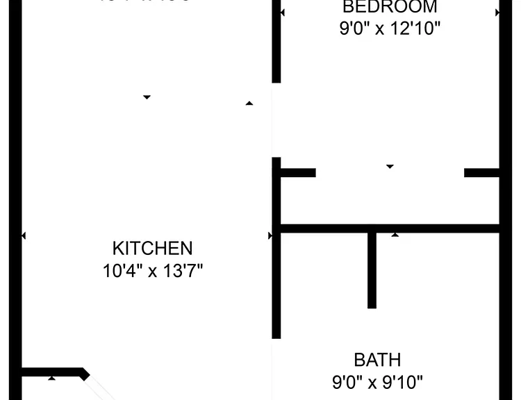 Modern floor plan featuring a cozy 1-bedroom layout with a spacious kitchen, living room, bath, and convenient pantry. Modern floor plan featuring a cozy 1-bedroom layout with a spacious kitchen, living room, bath, and convenient pantry.