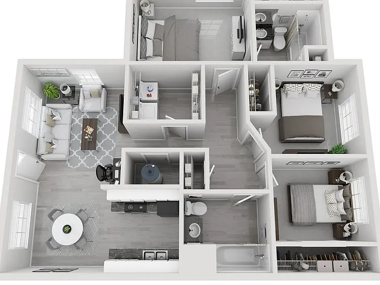 A 3D floor plan rendering of The Salina