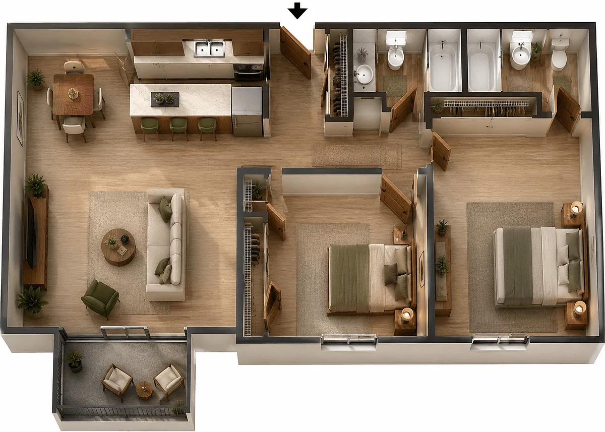 Floor plan 2 Bed, 2 Bath, East Phase