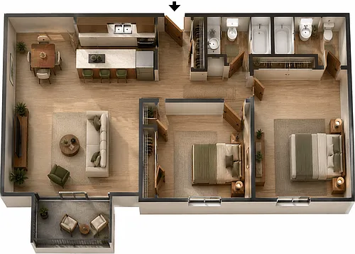 Floor plan 2 Bed, 2 Bath, West Phase