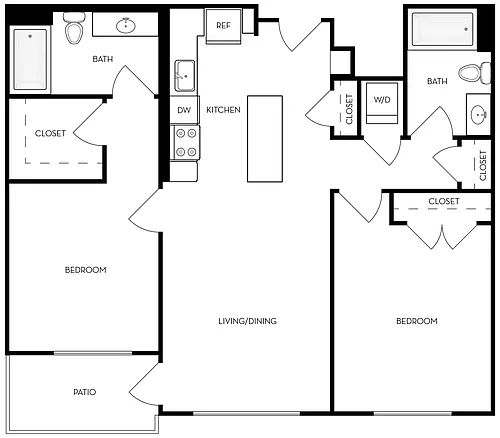 Floor plan 2 Bed, 2 Bath - Apt B