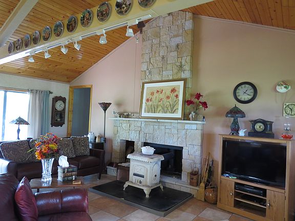 Living rm w/ stone fireplace