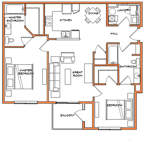 Floor plan 2 Bed 2 Bath
