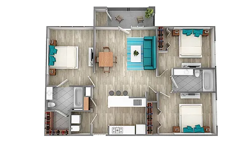 Floor plan Three Bedroom Two Bath (1125 SF)