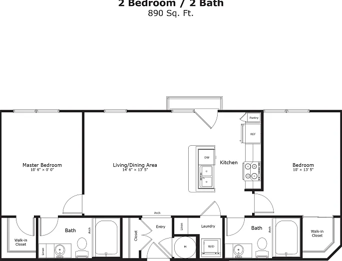 Eva floor plan West Lafayette, 2 bedroom 2 bath apartment, split bedroom apartment layout, The Ivy apartments, Juliet balcony apartment, West Lafayette apartments near Purdue, roommate-friendly floor plan Eva floor plan West Lafayette, 2 bedroom 2 bath ap
