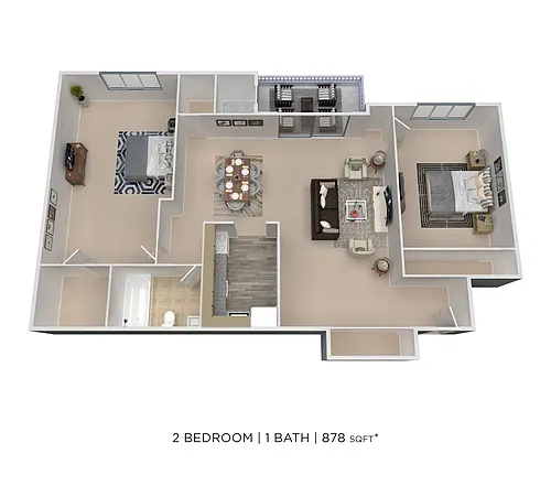 Floor plan Two Bedroom - 878 sqft