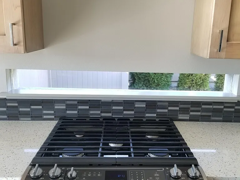 Gas range with convection oven.