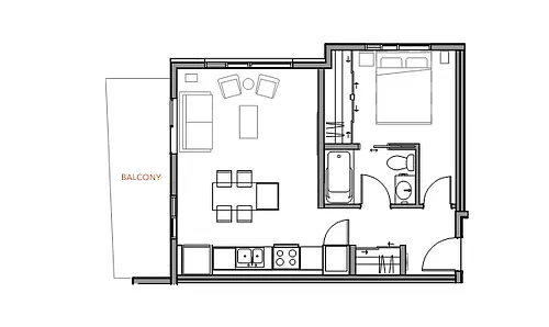 Floor plan paladium 1 Bed 1 Bath