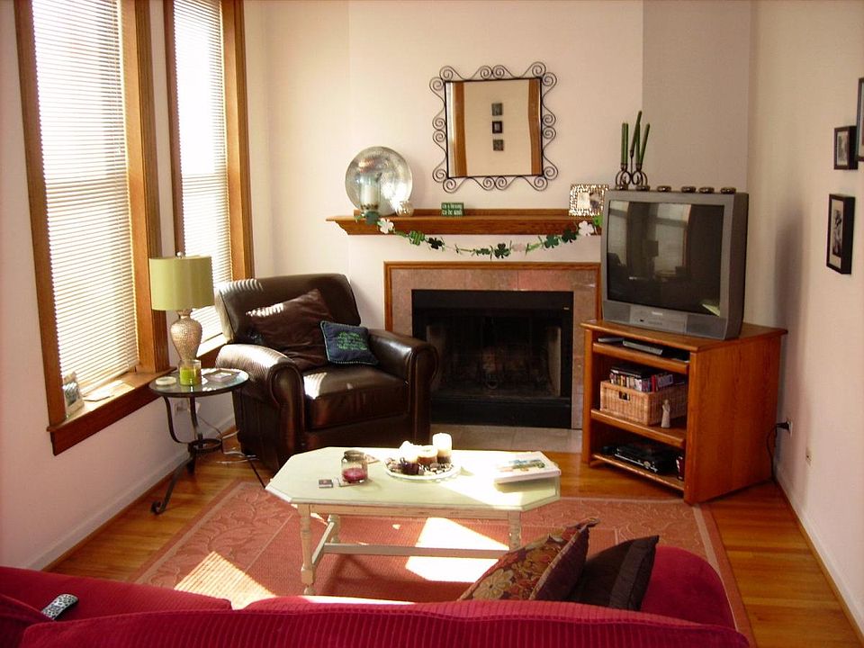 Front room with fireplace.
