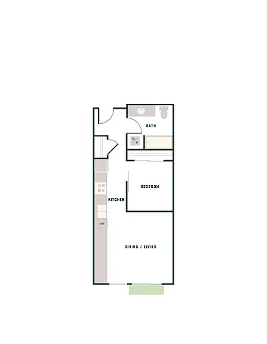Floor plan Open 1 Bed, 1 Bath - West Apt B