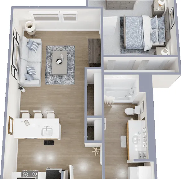 1 Bed 1 Bath Floorplan Diagram