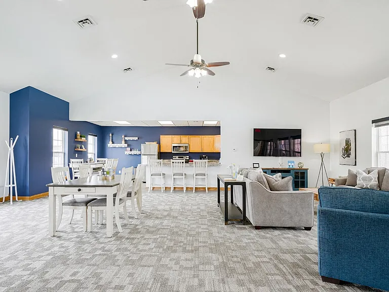 Unwind in our cozy community lounge, complete with stylish seating and TV for your enjoyment.