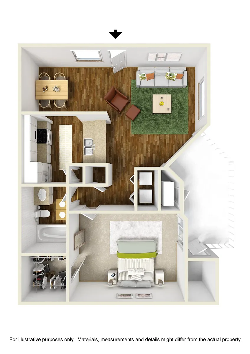 Floor plan A1 The Nina - 1 Bedroom, 1 Bathroom