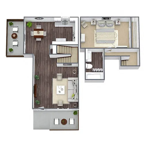 Floor plan A1: 1 Bed 1 Bath Townhome
