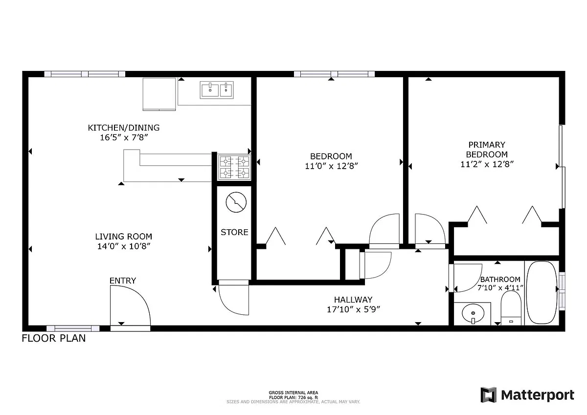 Floor plan 2 Bed 1 Bath