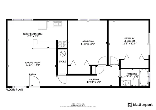 Floor plan 2 Bed 1 Bath