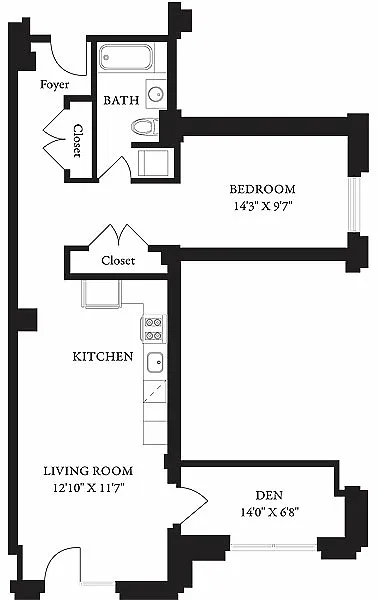 Floor plan LS-P One Bedroom, One Bathroom