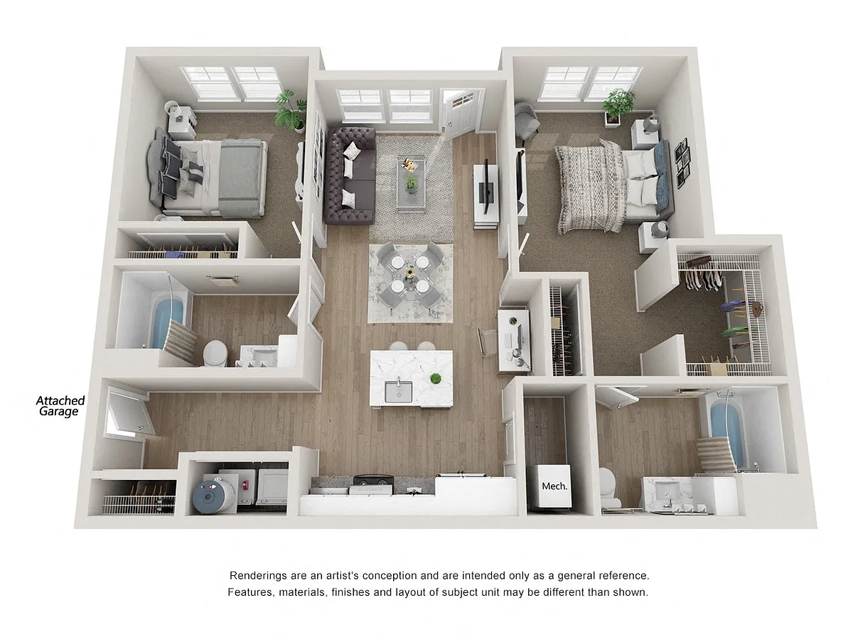 Floor plan Phase One - 2 Bedroom, 2 Bathroom with Garage