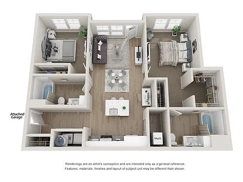 Floor plan Phase One - 2 Bedroom, 2 Bathroom with Garage
