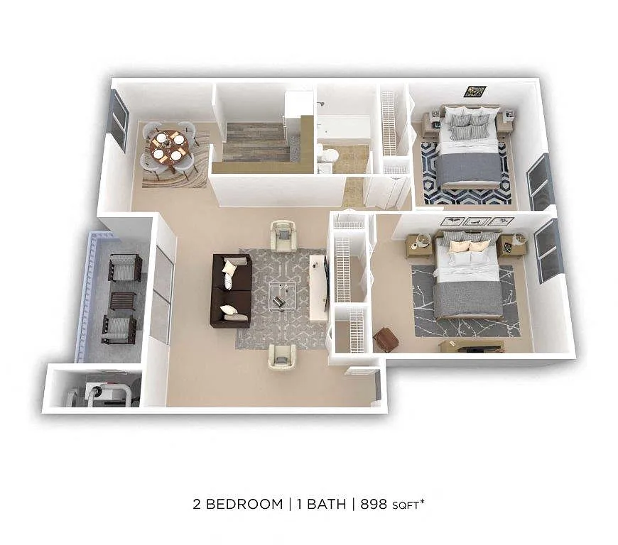 Floor plan Two Bedroom - 898 sqft
