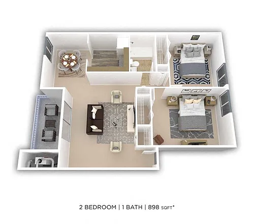 Floor plan Two Bedroom - 898 sqft