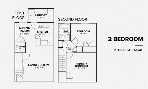 Floor plan 2 Bedrooms, 1.5 Bathrooms