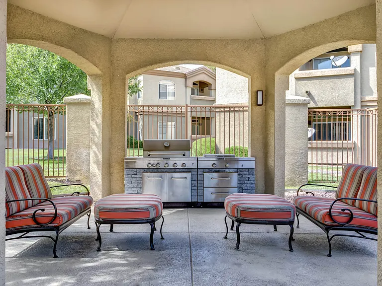 Outdoor patio seating with grills