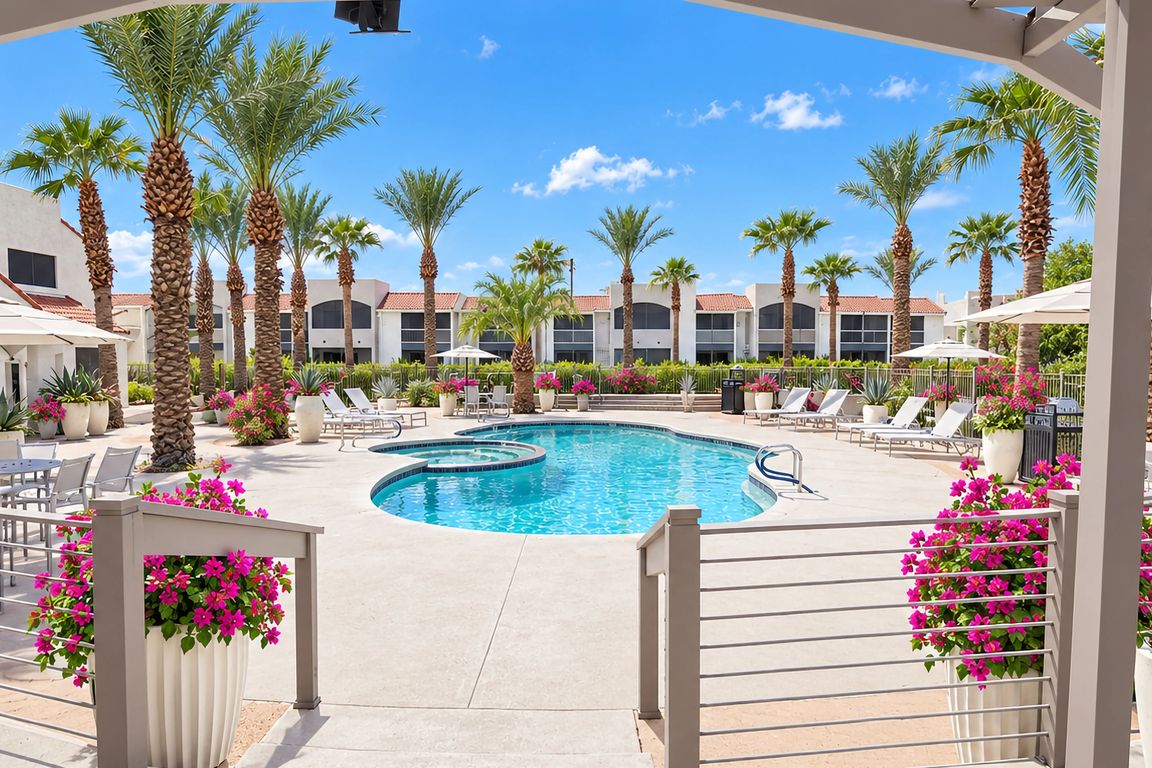 Relax, recharge, and enjoy outdoor living at Level 550. A sparkling pool and spa, spacious sundeck, shaded seating, and palm-lined surroundings create an ideal setting for outdoor relaxation.