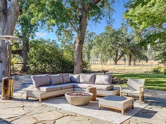 Seating area in backyard.