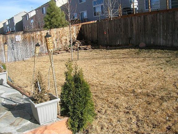 Spacious yard with flagstone patio