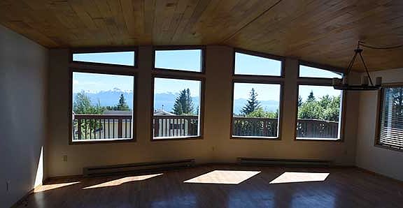 Upstairs living room looks out onto Kachemak Bay.
