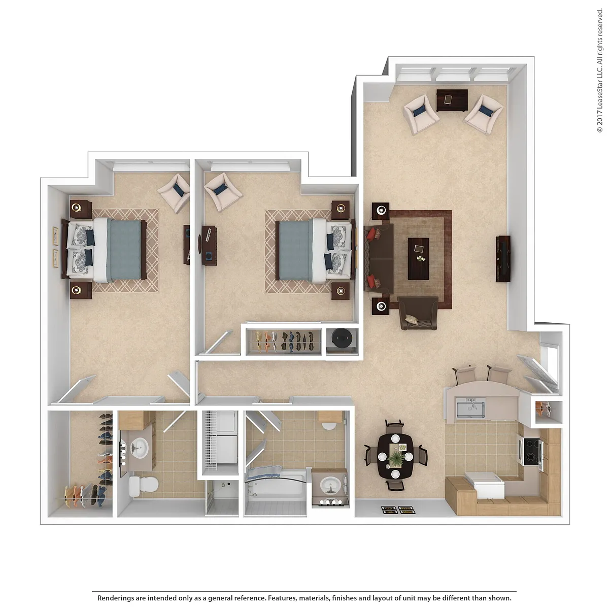 Floor plan 2 Bedroom Traditional w/Sunroom
