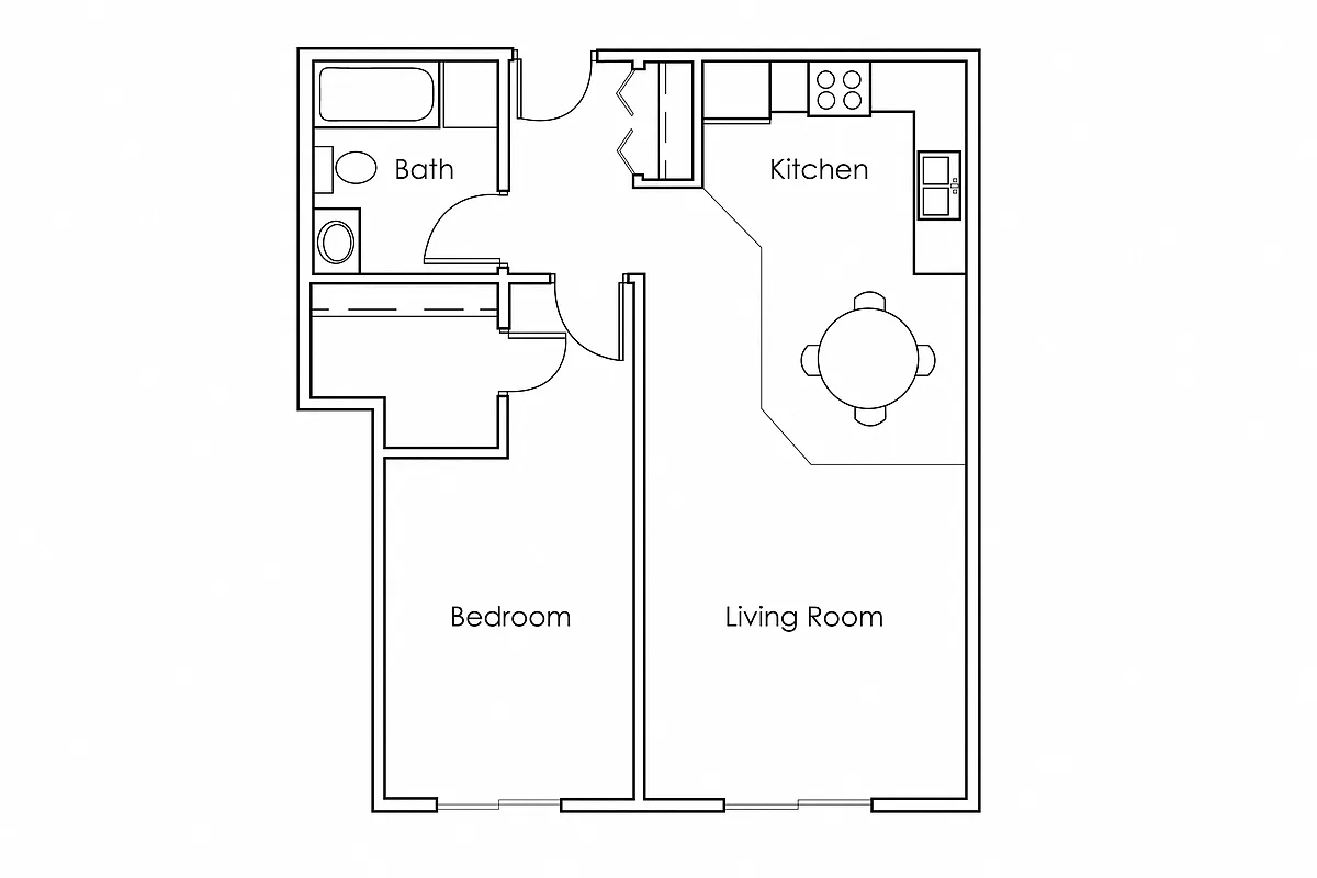 Floor plan 1 Bedroom 1 Bathroom 655 - A