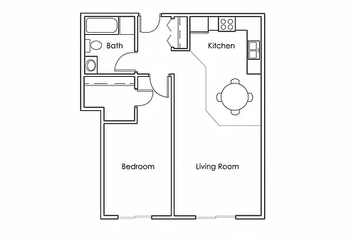 Floor plan 1 Bedroom 1 Bathroom 655 - A