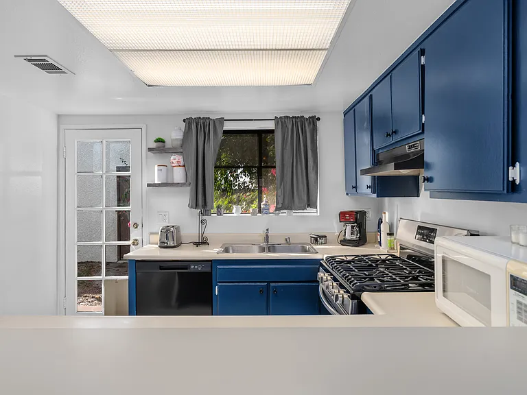 Kitchen looks out to private garden