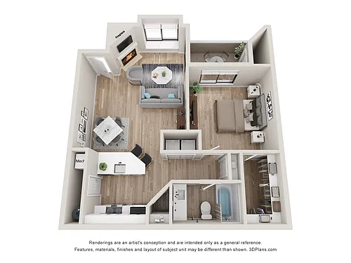 Floor plan 1 Bed/1 Bath-A1A