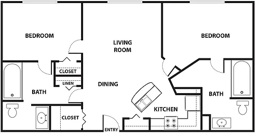Floor plan Two Bedroom 2 Bath 60%