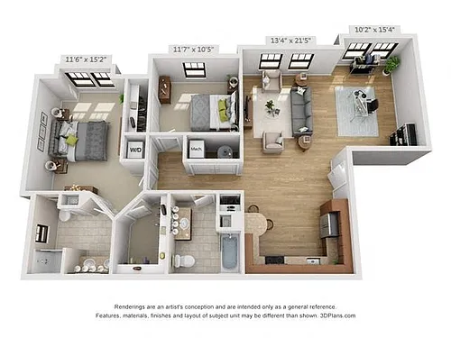 Floor plan Brownstones Two Bedroom with Den
