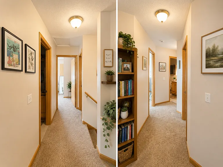 Cozy hallway waits for plants and art