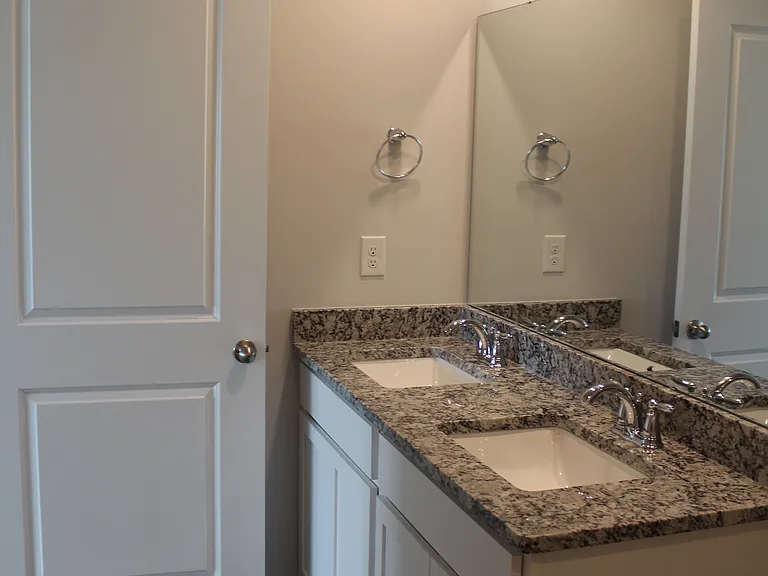 Master bath sink with double sinks and granite countertop