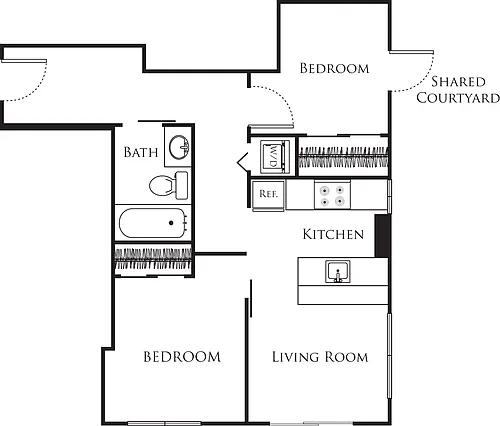 Floor plan Micro Two Bed - E1c 228